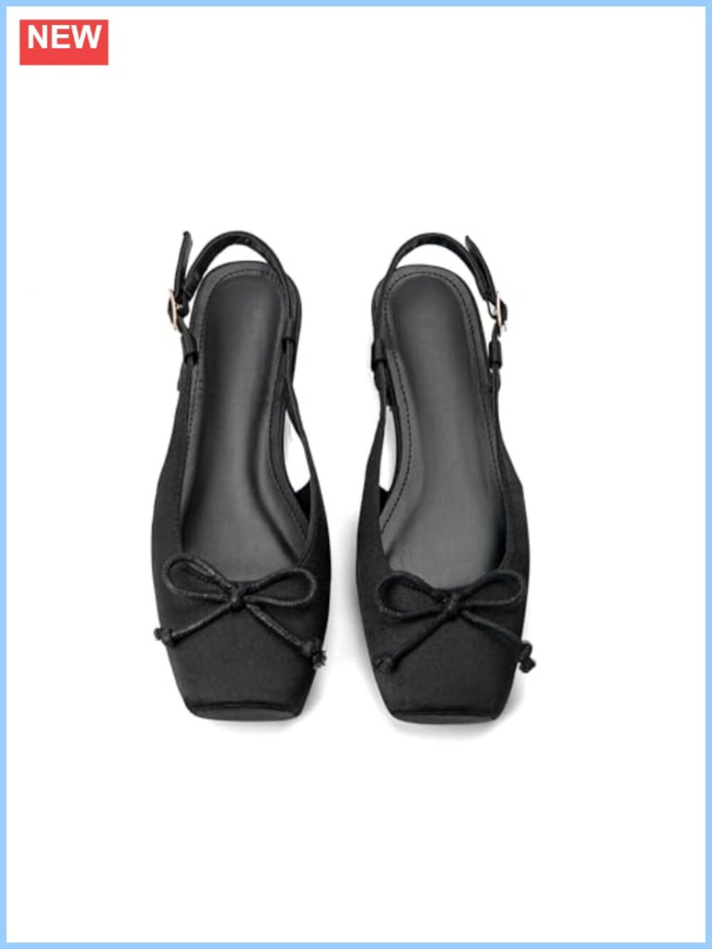Satin Ballet Flats Slingback Square Toe Bow Ankle Buckle Dressy Comfort